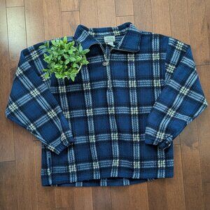 BLUE PLAID FLANNEL VINTAGE FLEECE QUARTER ZIP SWEATSHIRT